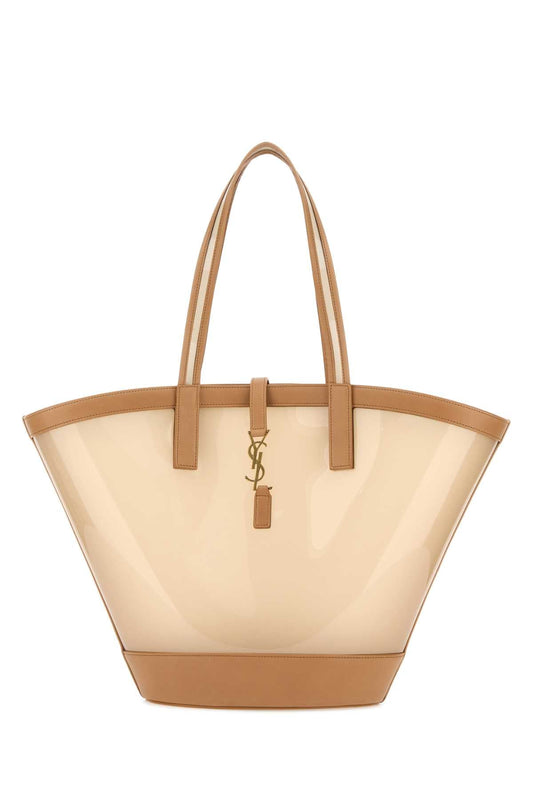 Saint Laurent Women Two-Tone Vinyl And Leather Panier Shopping Bag