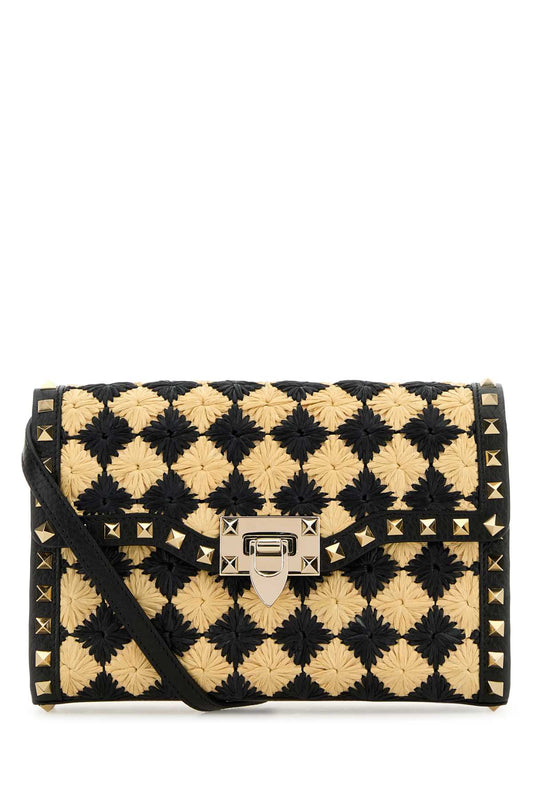 Valentino Garavani Women Two-Tone Raffia Rockstud Crossbody Bag