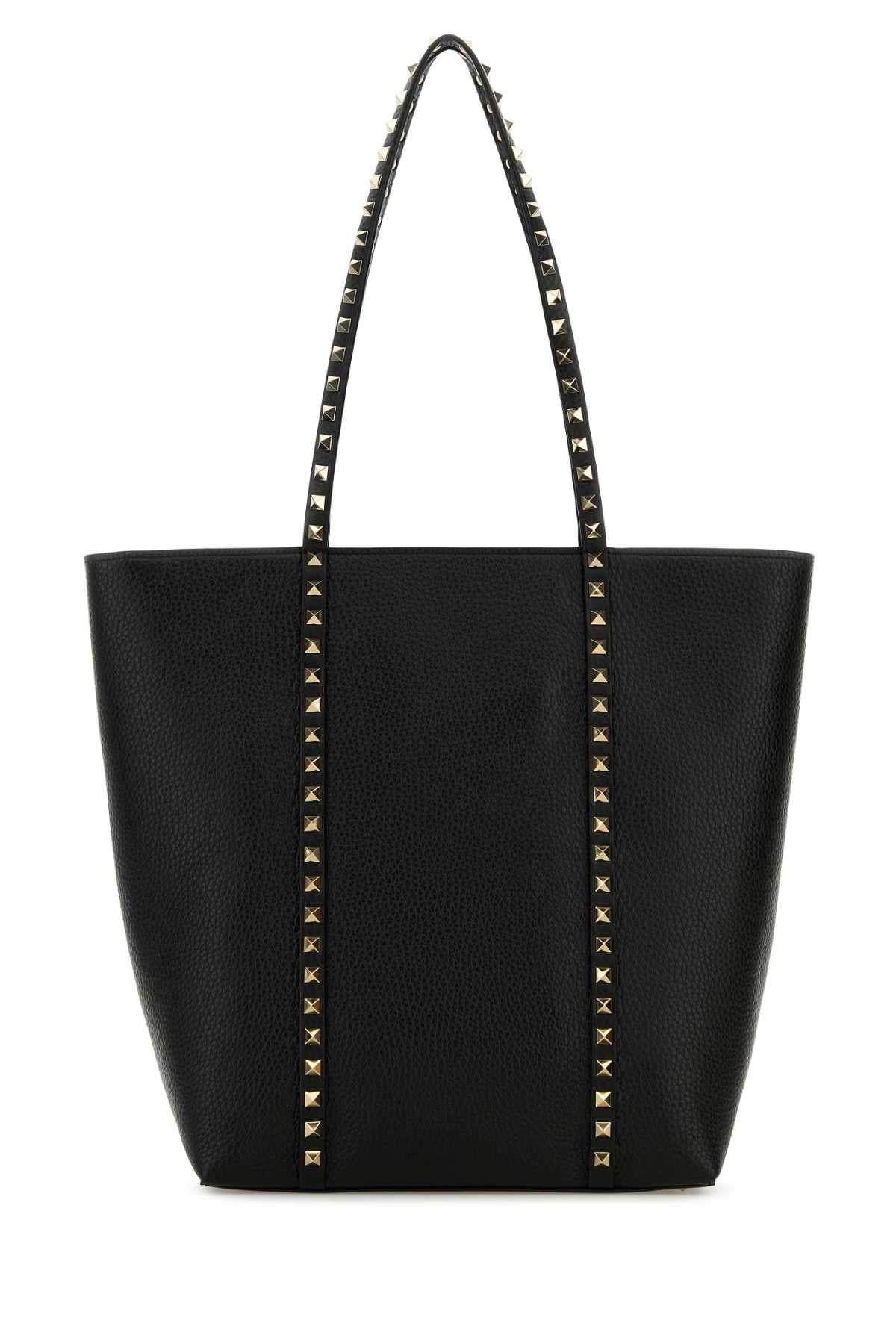 Valentino Garavani Women Black Leather Rockstud Shopping Bag