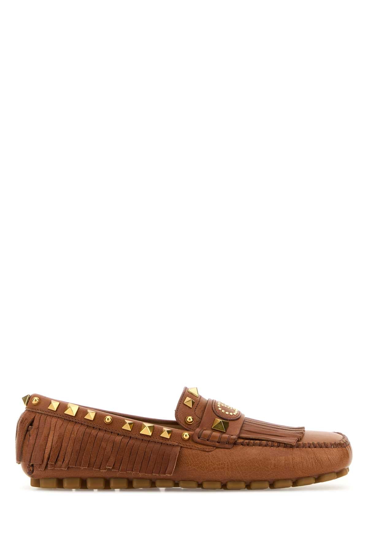 Valentino Garavani Women Caramel Leather Plaster Caster Loafers