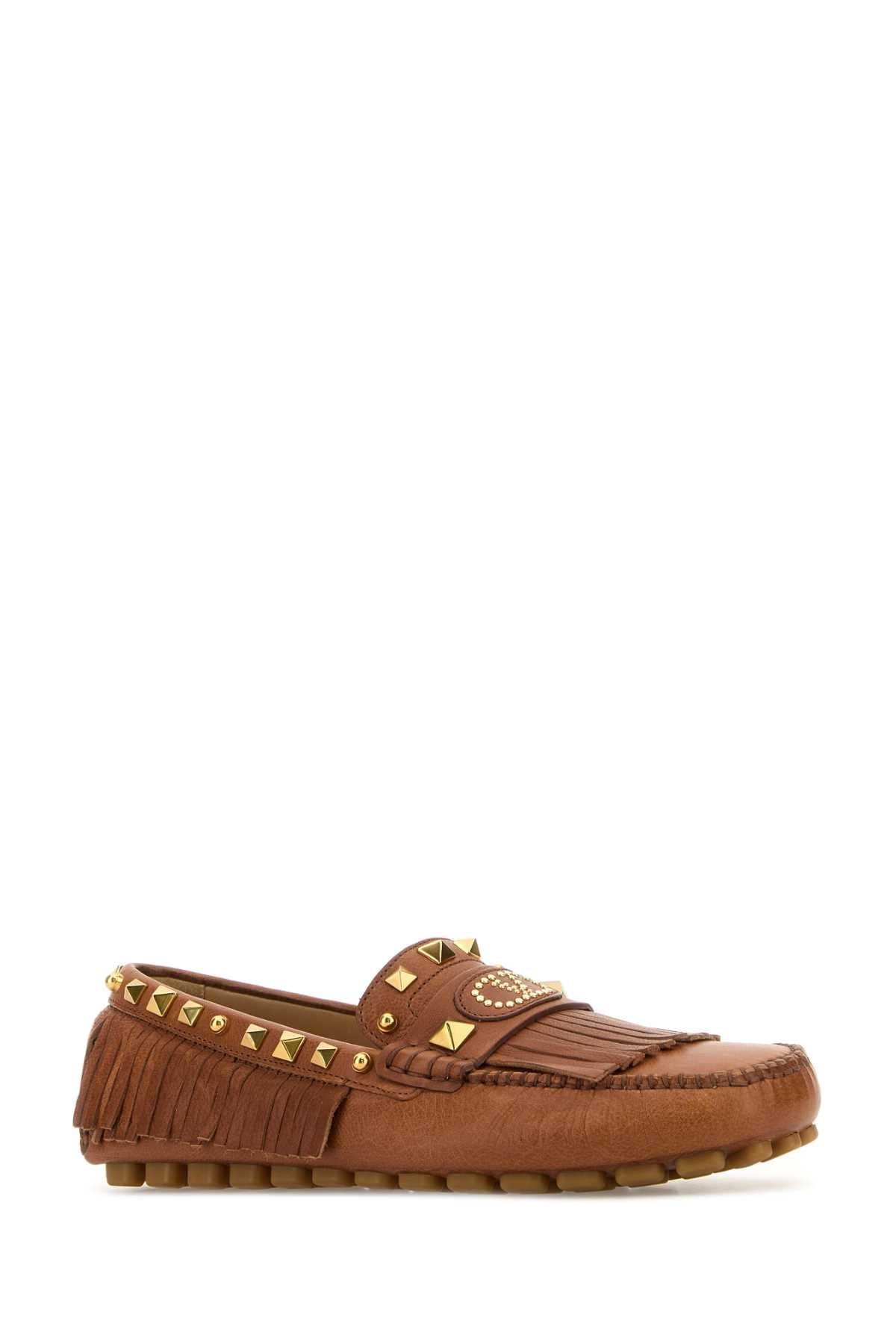 Valentino Garavani Women Caramel Leather Plaster Caster Loafers