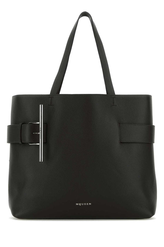 Alexander Mcqueen Women Black Leather T-Bar Shopping Bag