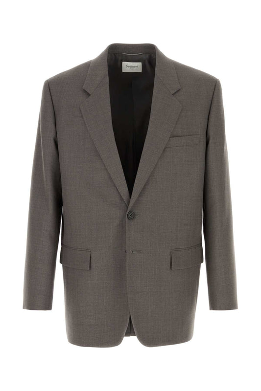 Saint Laurent Men Grey Wool Blazer