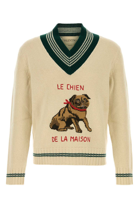 Valentino Garavani Men Beige Wool Sweater