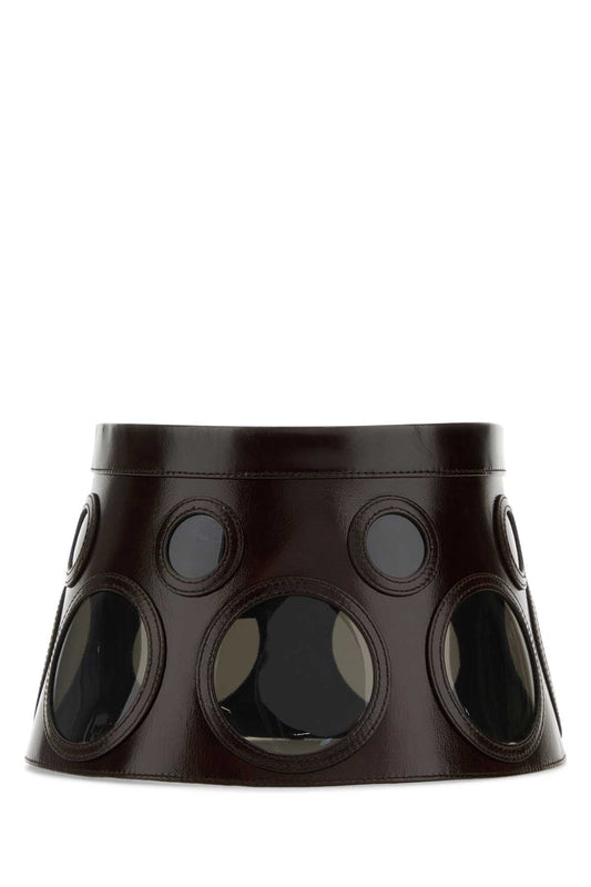 Prada Women Dark Brown Leather Hat