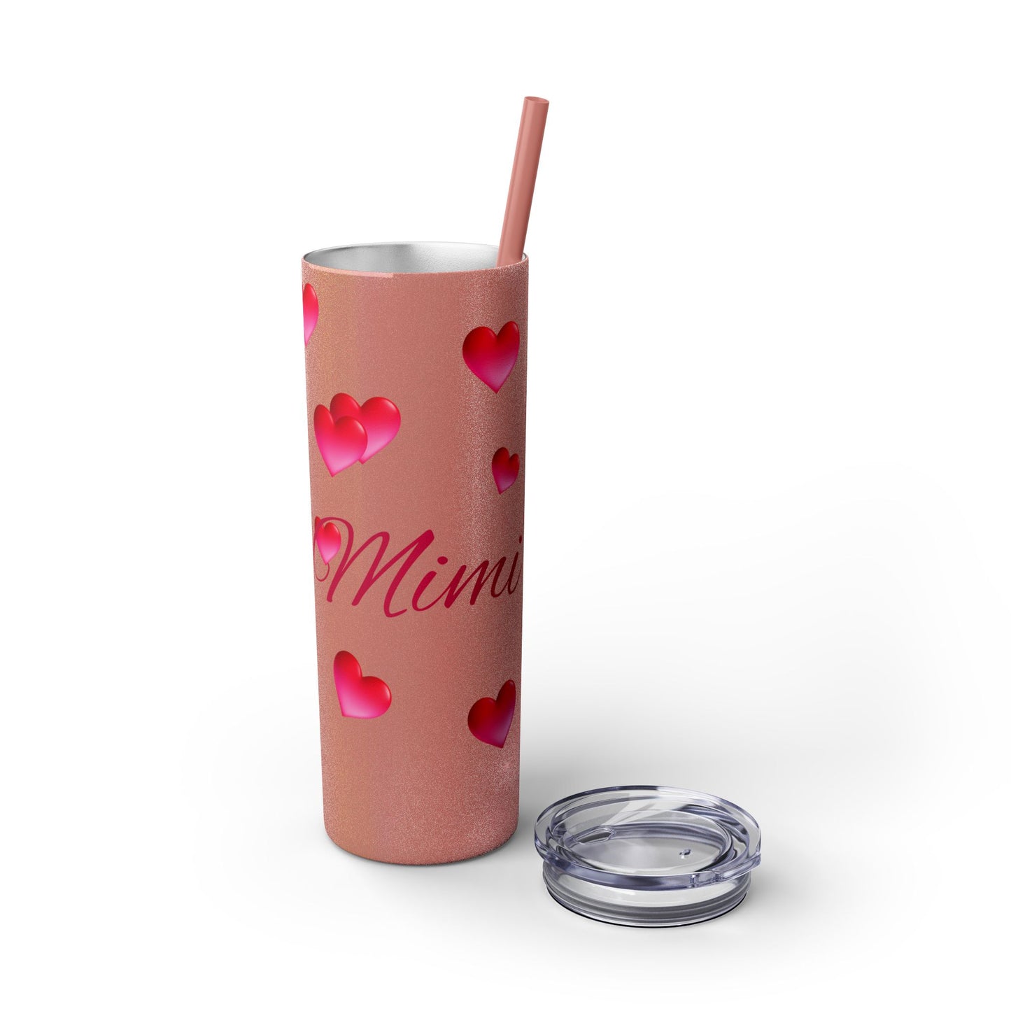 Gepasmaakte Glitter 20oz Dun Tumbler met Pienk Hartpatroon — [Jou Naam Hier]