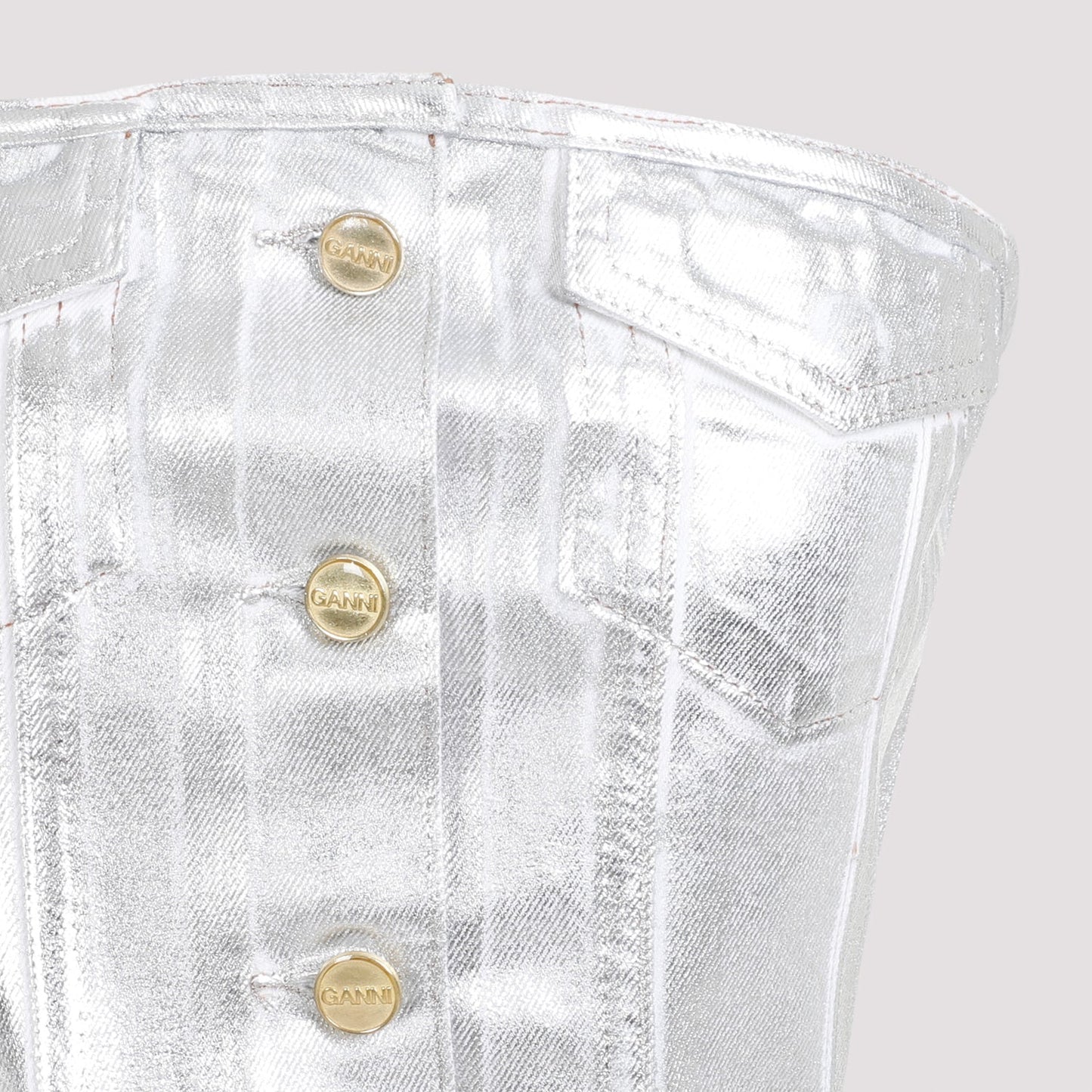 Ganni Foil Corsage Denim Top Women