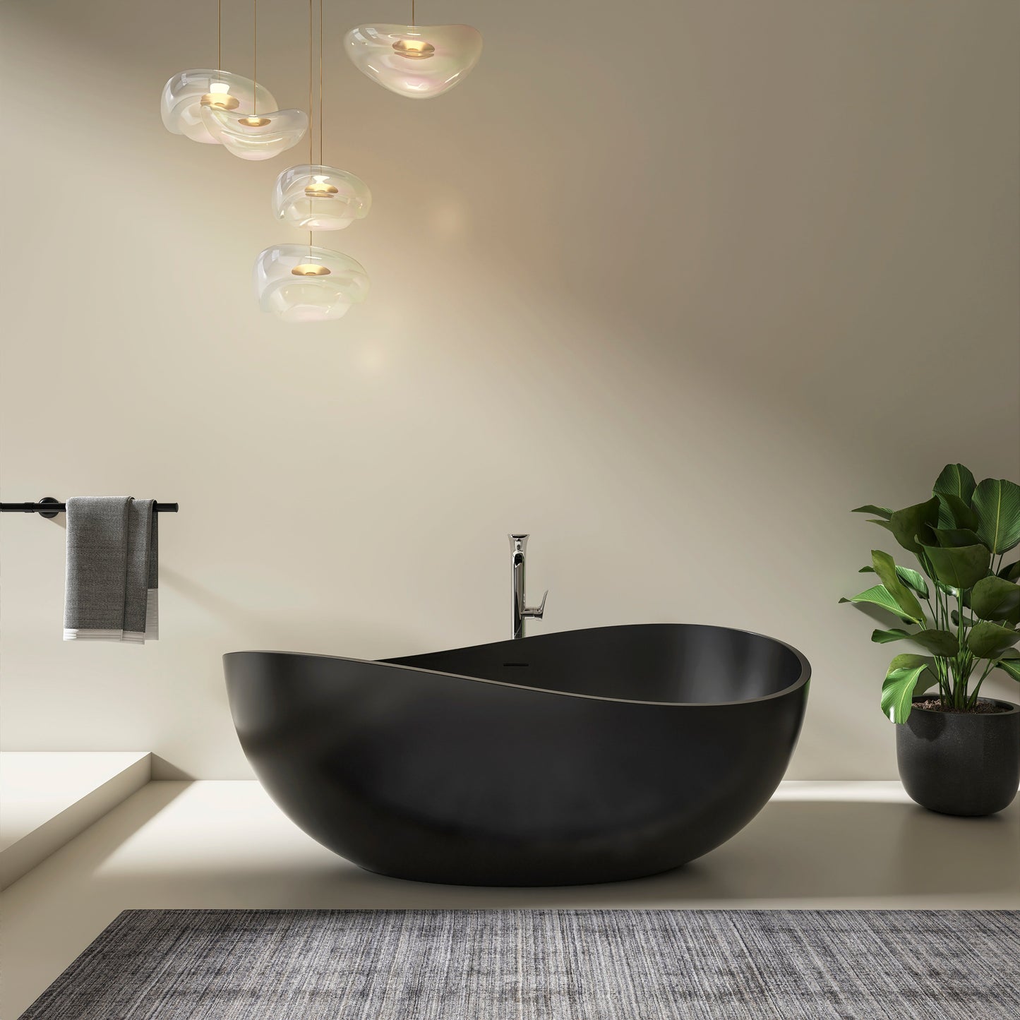 63 Inch Freestanding Solid Surface Soaking Bathtub