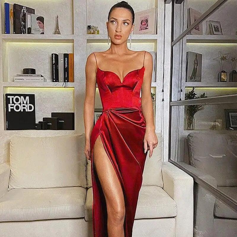 2021 Top Fashion Summer Bodycon Spaghetti Strap Vintage Pleated Slim Party Dresses - Backless Mid Length Cute Summer Fashion Dresses