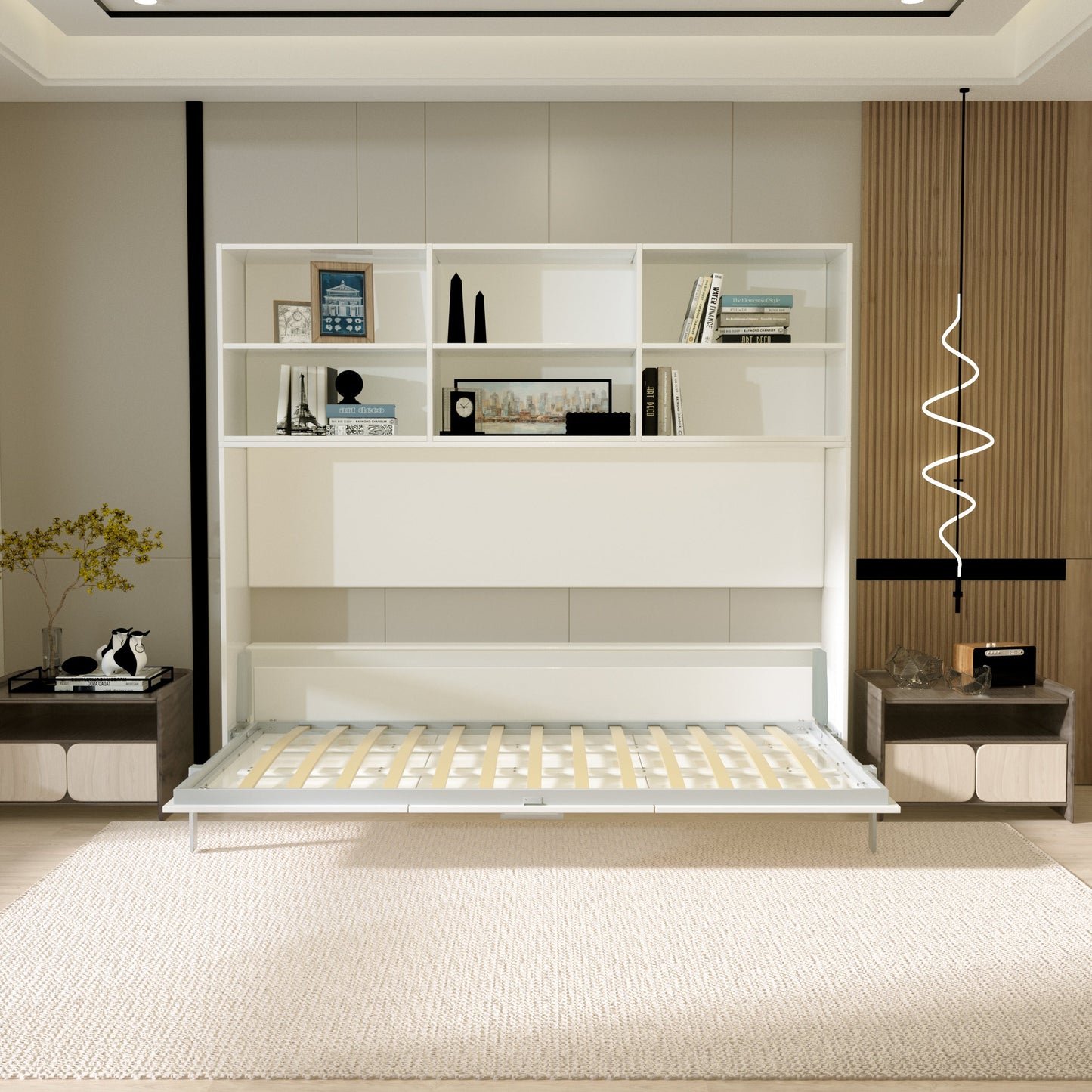 Modern Design Twin Size Horizontal Murphy Bed with Shelf Storage