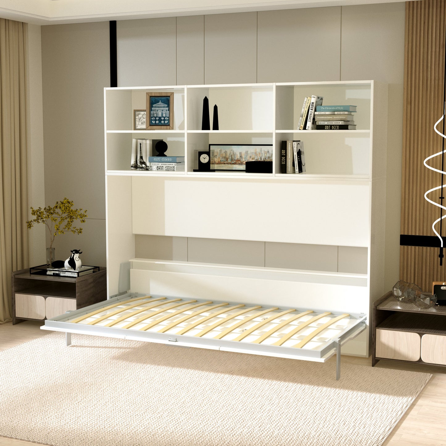Modern Design Twin Size Horizontal Murphy Bed with Shelf Storage
