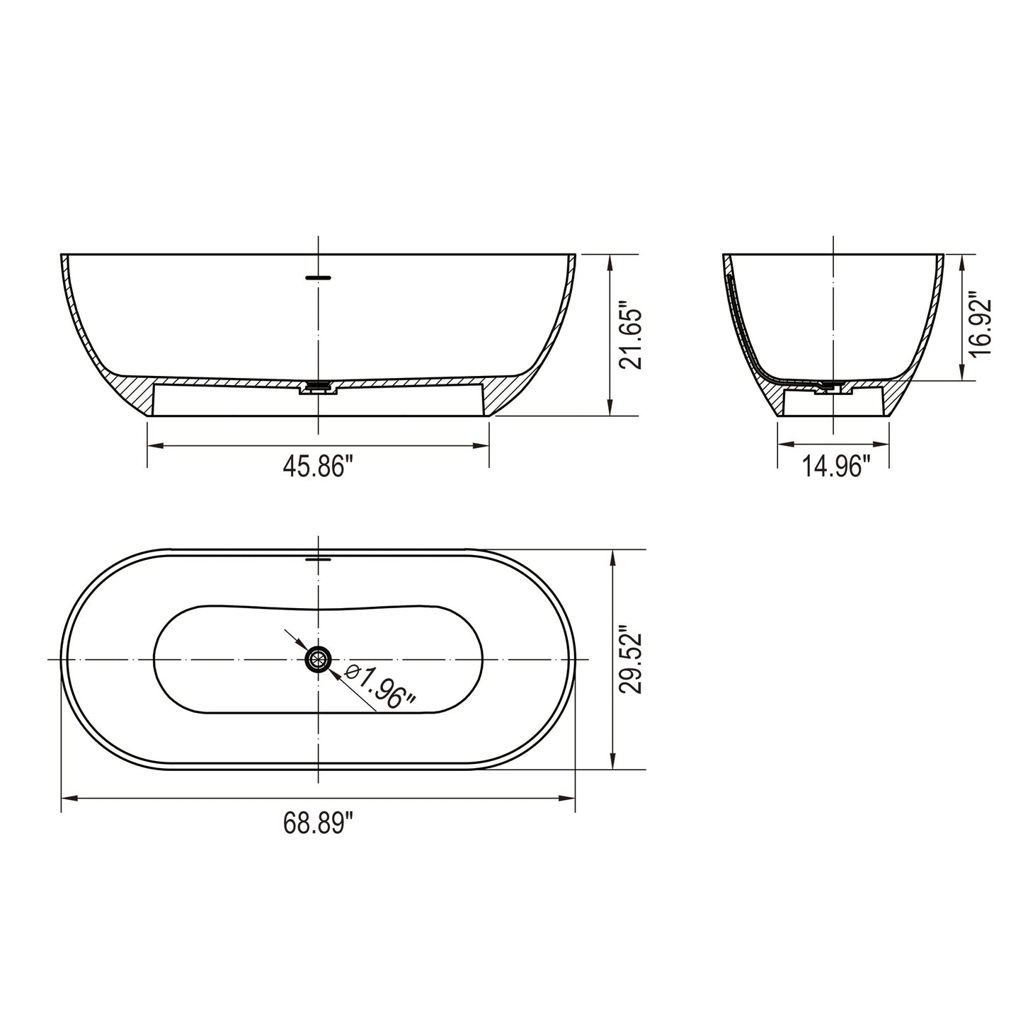 Freestanding Solid Surface Soaking Bathtub