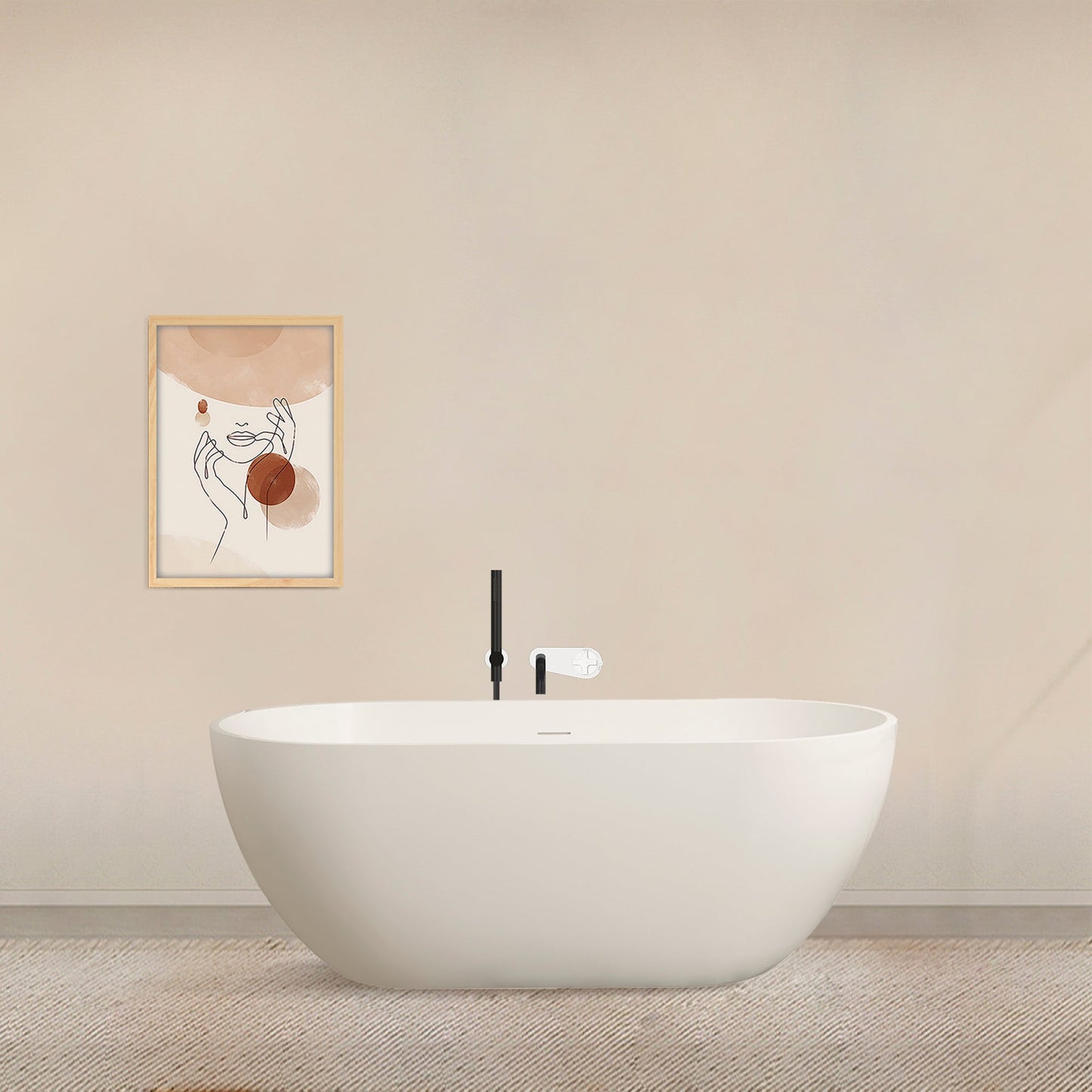 59 Inch Solid Surface Oval Freestanding Bathtub