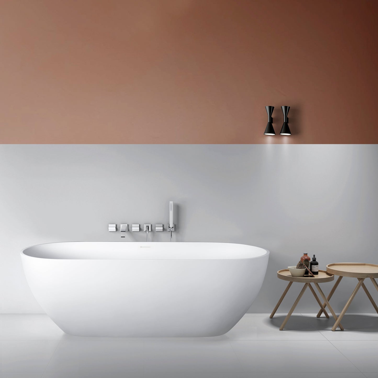 Freestanding Solid Surface Soaking Bathtub