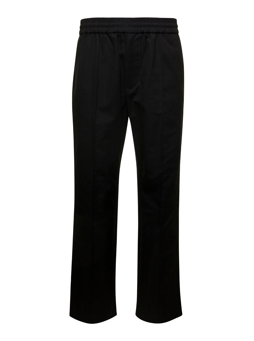Valentino Men Black Medium Waist Straight Pants In Cotton Blend Man