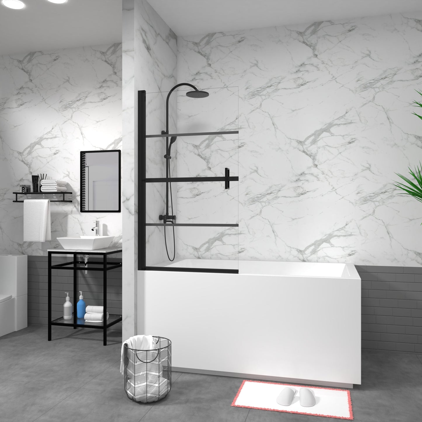 Goodyo Bathtub Screen Panel Shower Door 180° Pivot