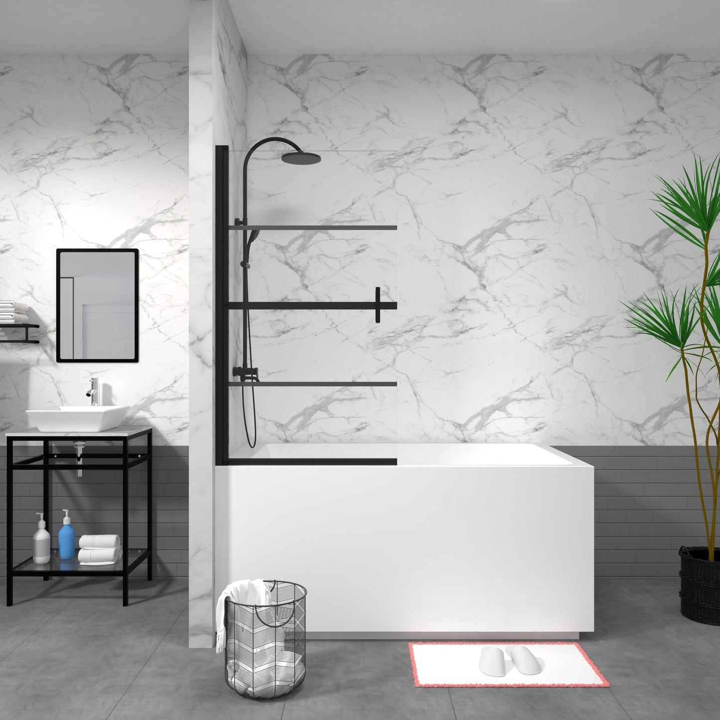 Goodyo Bathtub Screen Panel Shower Door 180° Pivot