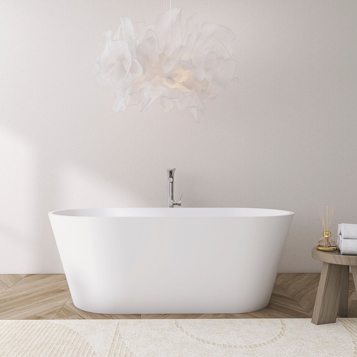 63 Inch Freestanding Solid Surface Soaking Bathtub