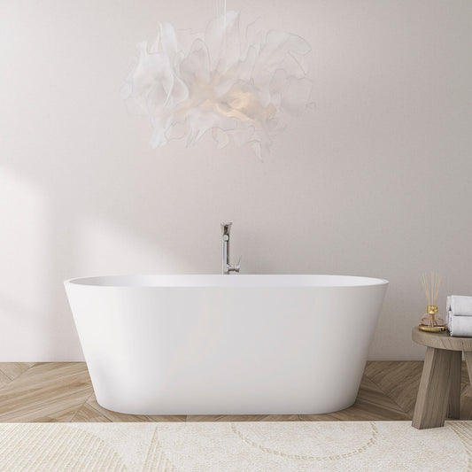 63 Inch Freestanding Solid Surface Soaking Bathtub
