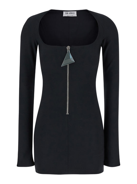 The Attico Women Mini Black Dress With Branded Zip Puller In Tech Fabric Woman