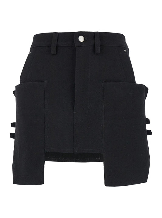 Rick Owens Women 'Stefan' Black Mini-Skirt With Patch Pockets In Wool Woman