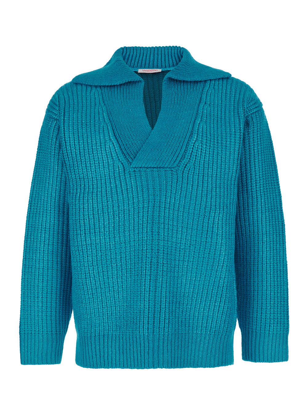 Valentino Men Light Blue Pullover With V Neck In Silk Blend Knit Man