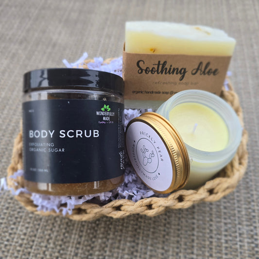 Gift Bundle Candle Soap Body Sugar Scrub Organic Minimalist Simple Modern