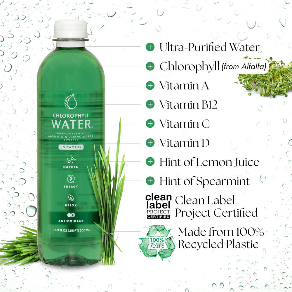Chlorophyll Water® **PREORDER** (Case of 12): Chlorophyll & Ultra-Purified Water with Essential Vitamins A, B12, C and D3
