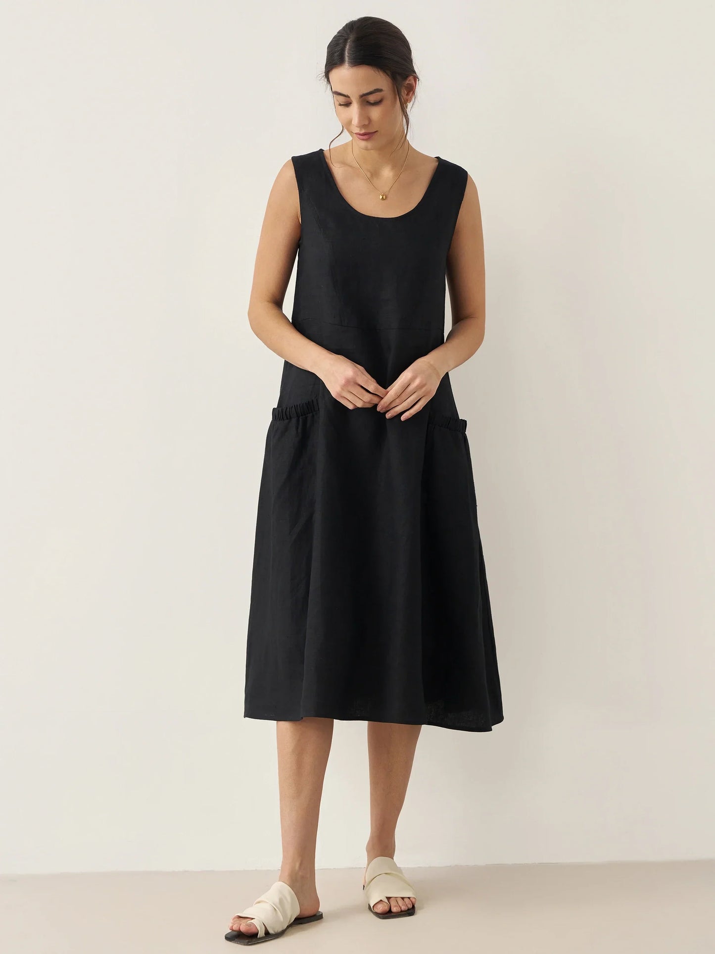 100% Linen Swing Beach Tank Dress GIANA