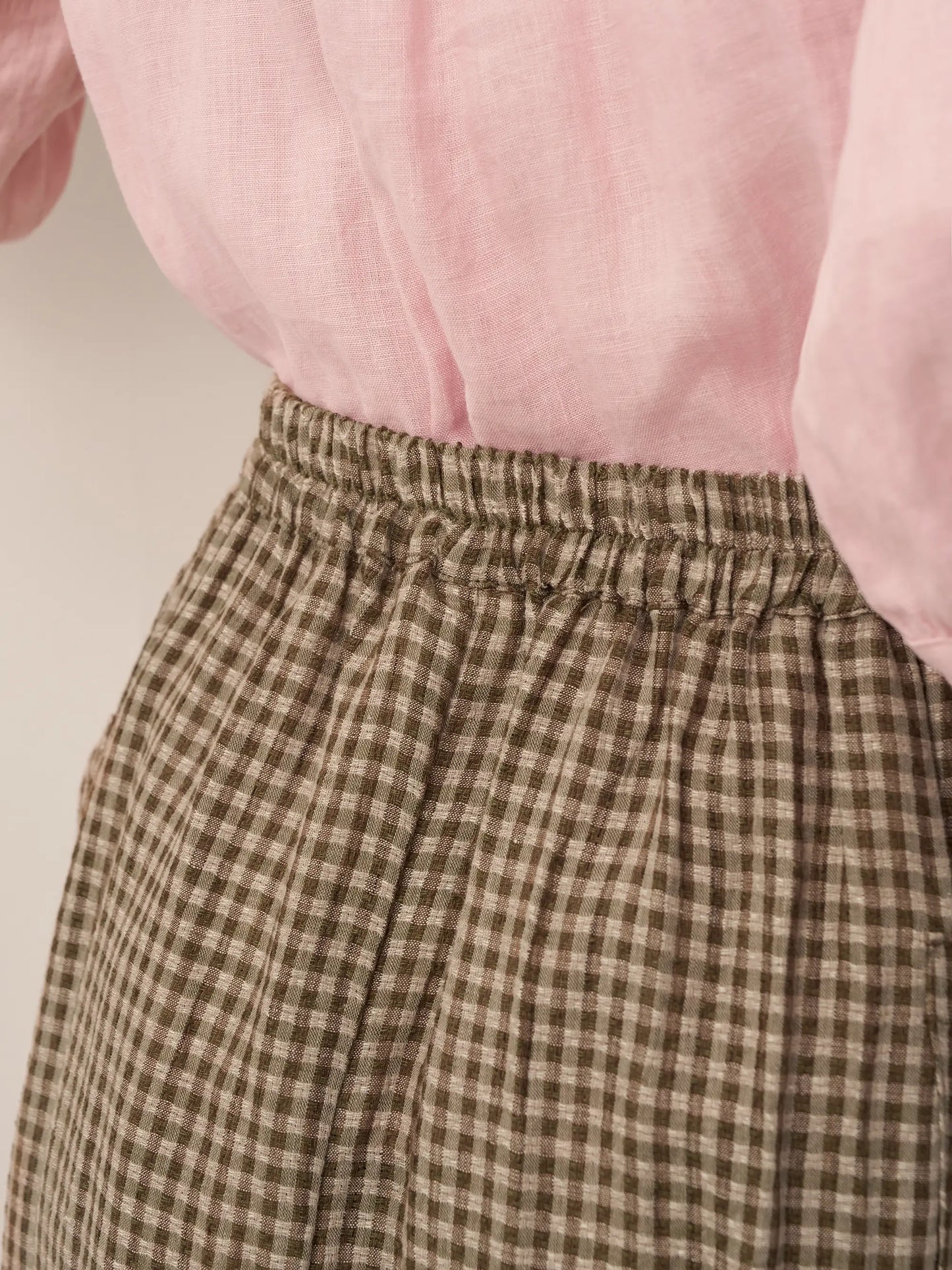 Linen Checked Elastic Waist Skirt MARINA