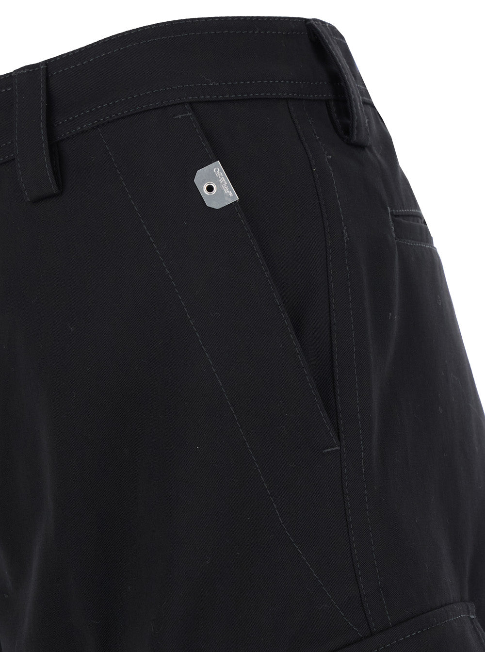 Off-White Men Black Cargo Shorts With Belt Loops In Cotton Man