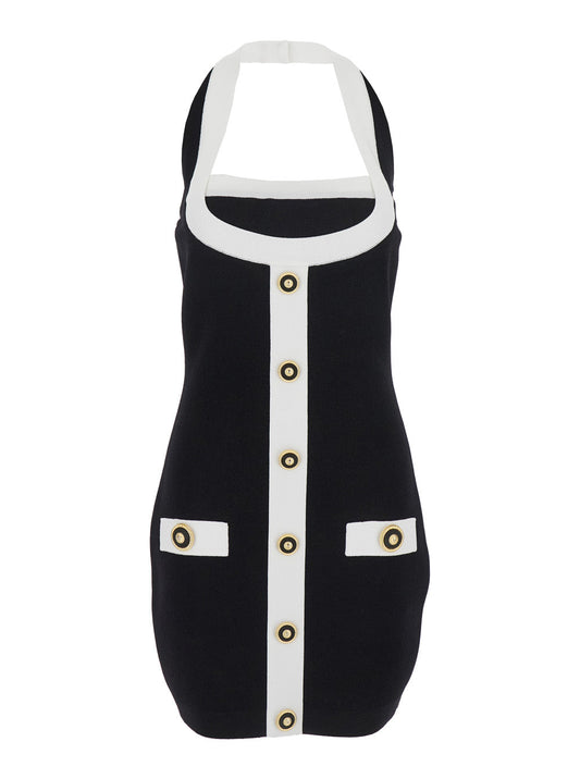 Balmain Women Black Dress With Square Neckline And Decorative Buttons In Viscose Blend Women