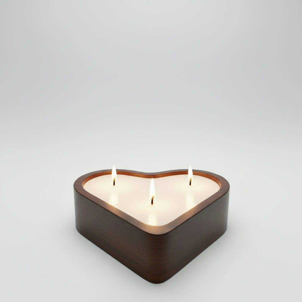 Love In The Air Wooden Heart-Shaped Candle 3wick-0