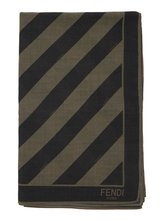 3.Paradis Men Beige Square Stole With All-Over Striped Motif And Logo Lettering On The Hem In Cotton And Silk Blend Man