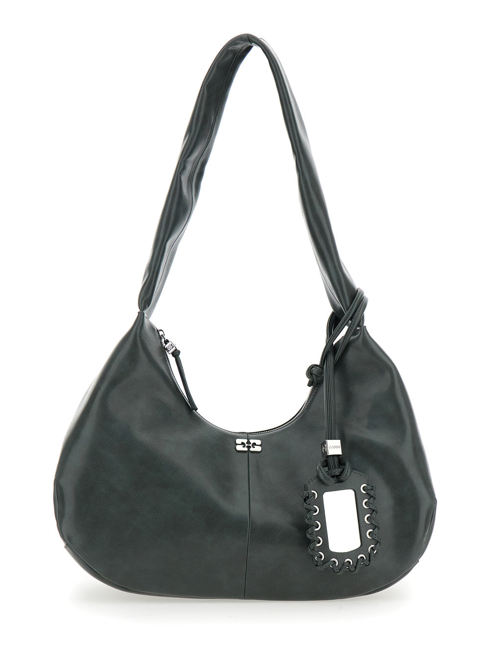 Ganni Women 'Bou' Black Medium Shoulder Bag With Single Shoulder Strap And Tonal Logo Plaque On The Front In Leather Woman