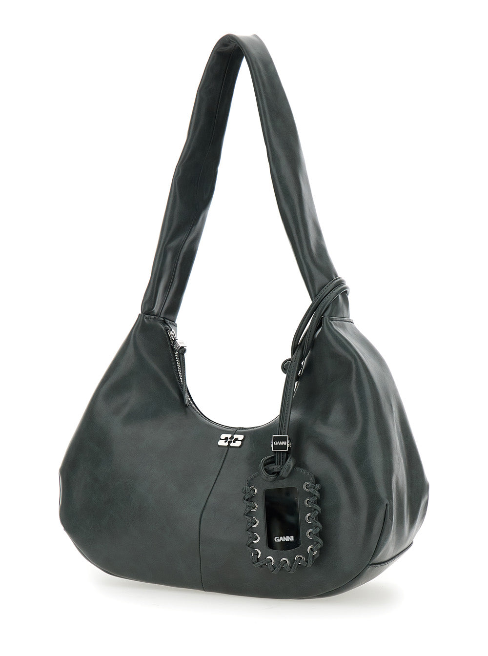 Ganni Women 'Bou' Black Medium Shoulder Bag With Single Shoulder Strap And Tonal Logo Plaque On The Front In Leather Woman