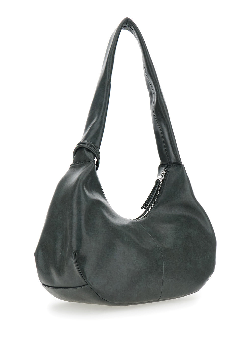 Ganni Women 'Bou' Black Medium Shoulder Bag With Single Shoulder Strap And Tonal Logo Plaque On The Front In Leather Woman