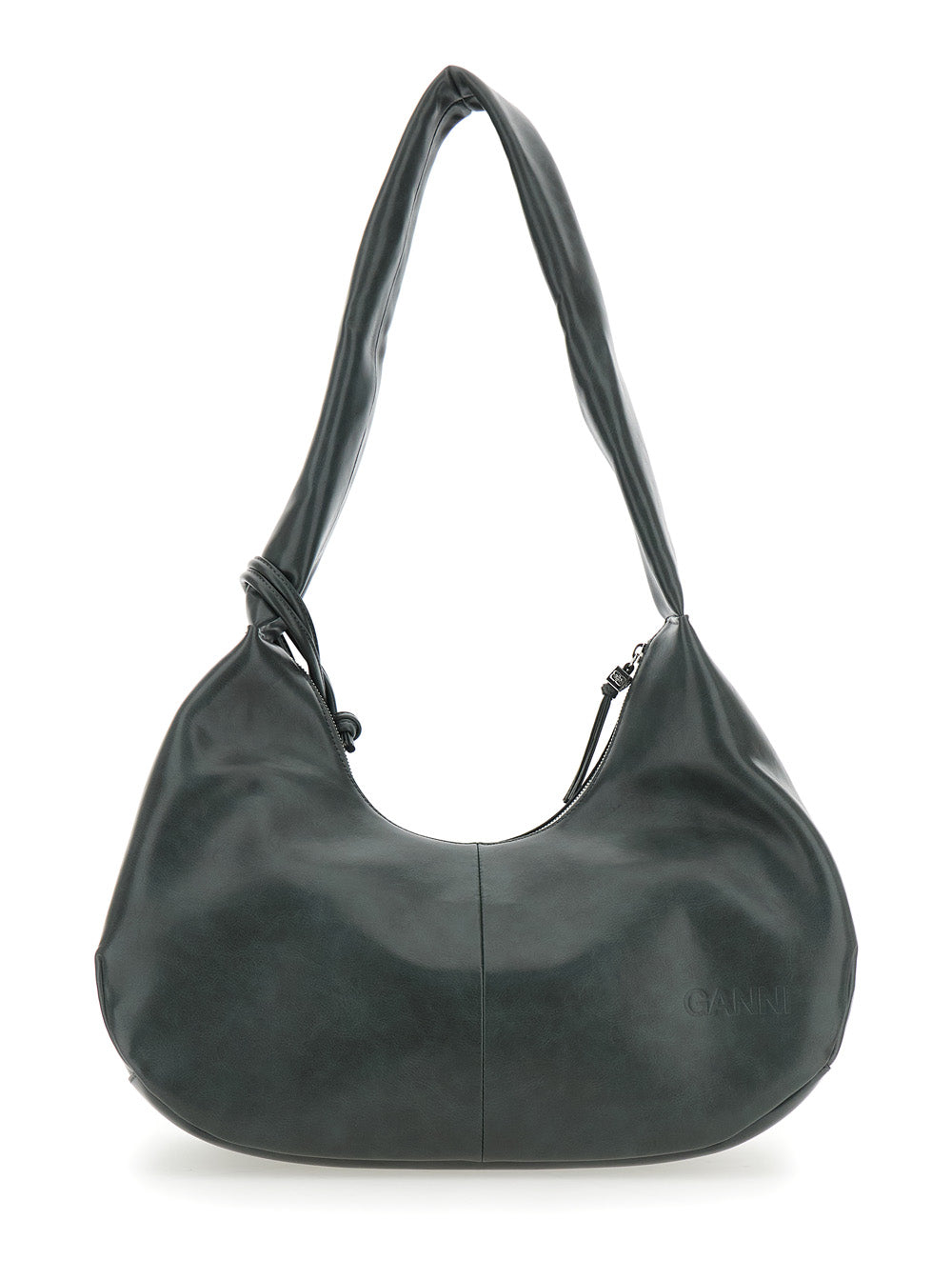 Ganni Women 'Bou' Black Medium Shoulder Bag With Single Shoulder Strap And Tonal Logo Plaque On The Front In Leather Woman
