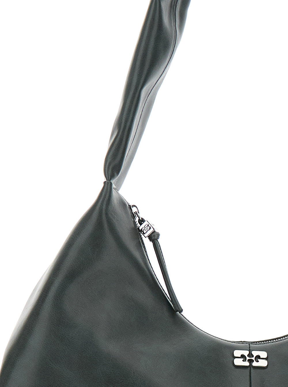 Ganni Women 'Bou' Black Medium Shoulder Bag With Single Shoulder Strap And Tonal Logo Plaque On The Front In Leather Woman