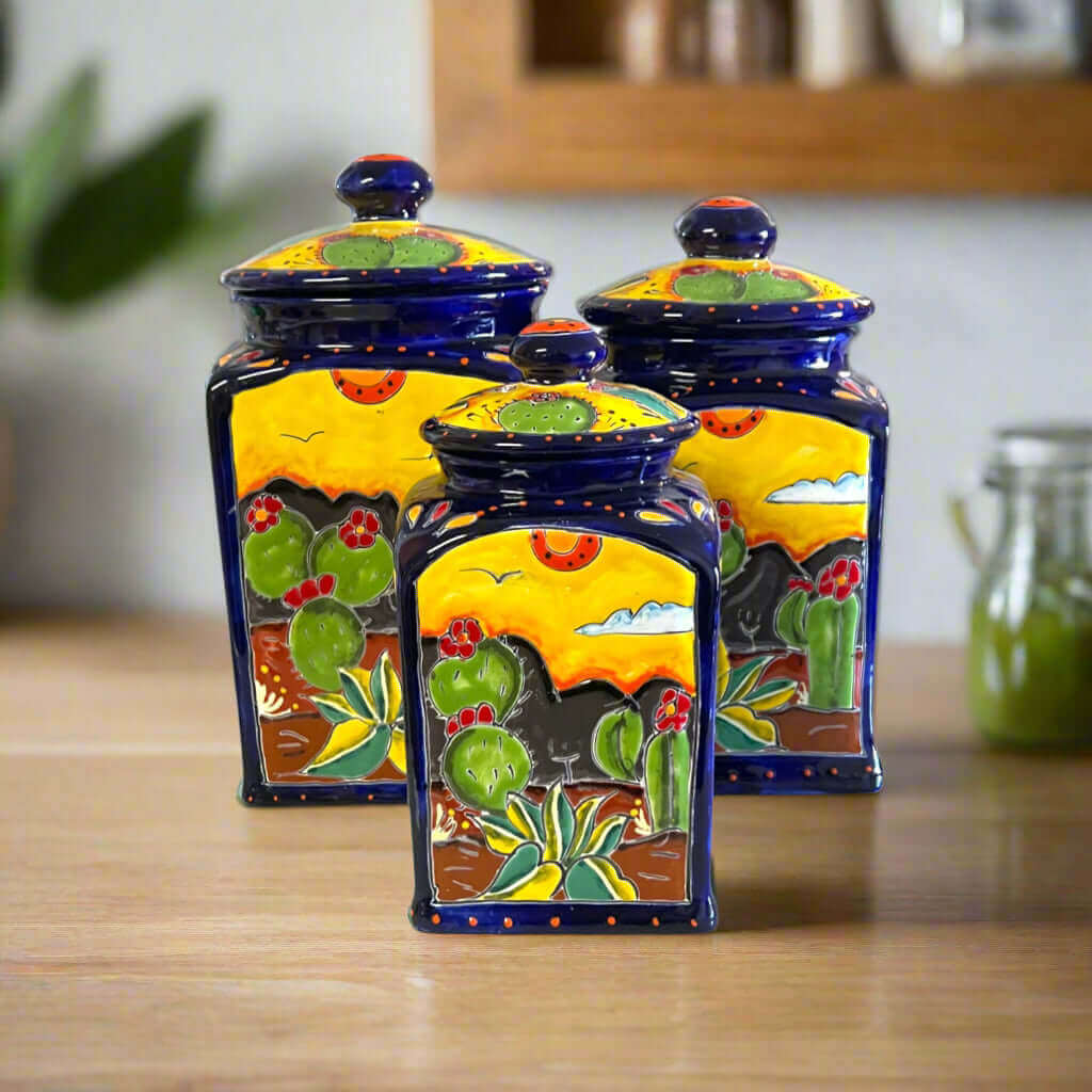 Handmade Desert Canister Set | Colorful Mexican Talavera Pottery