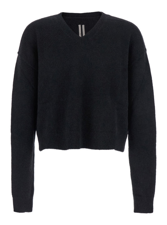Rick Owens Men Black Sweater With V Neck And Dropped Shoulders In Wool Blend Man