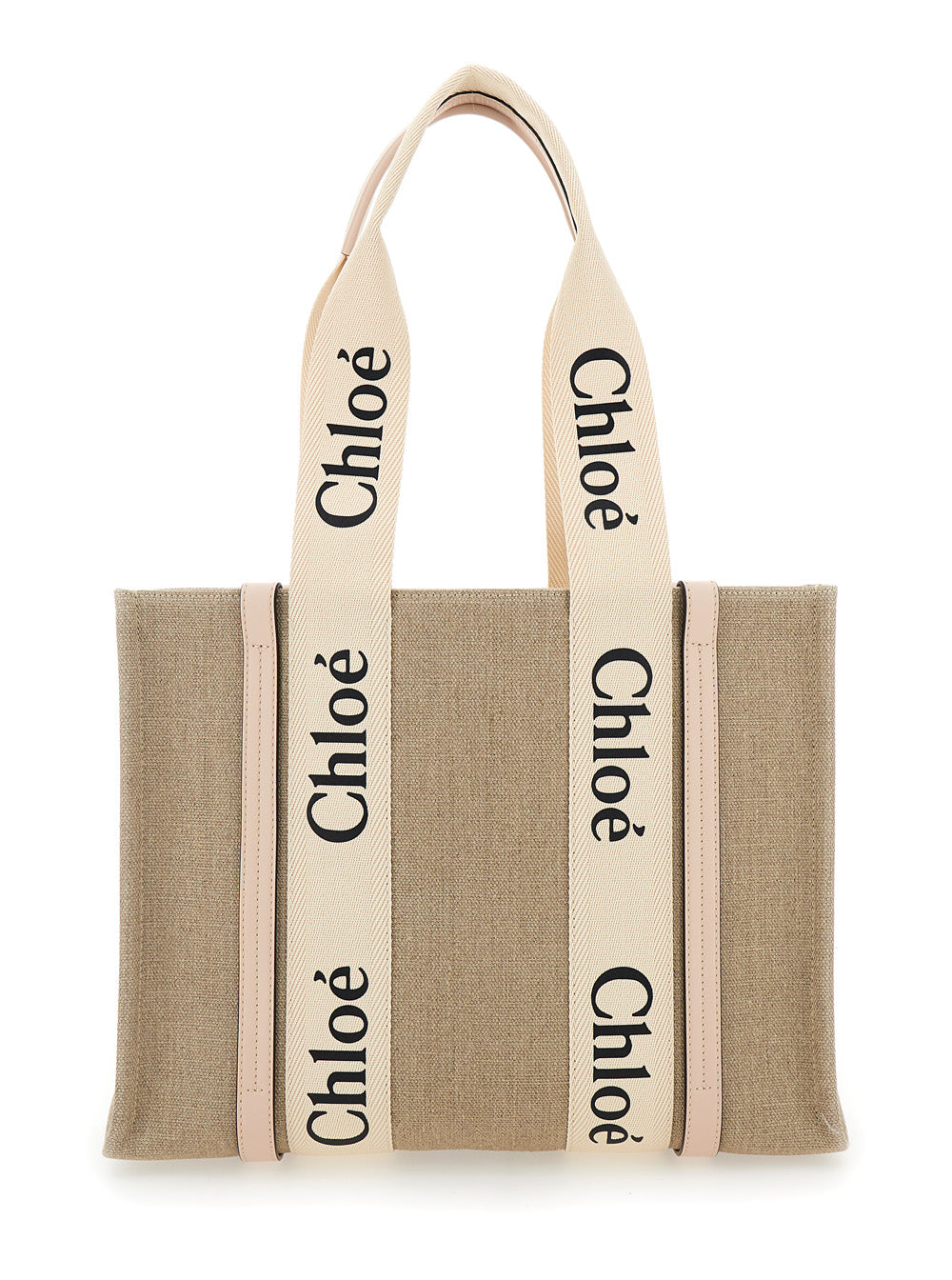 Chloé Women Beige 'Medium Woody' Handbag With Logo In Linen Canvas Women