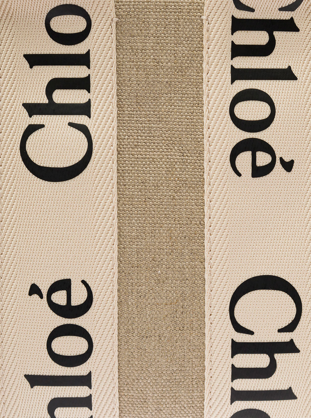 Chloé Women Beige 'Woody' Handbag With Shoulder Strap And Ribbon In Leather And Linen For Women