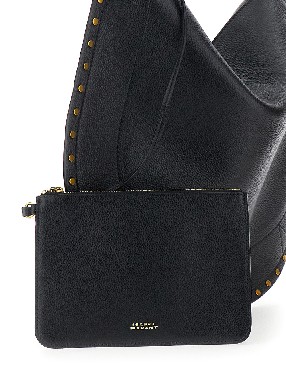 Isabel Marant Women Shoulder Bag 'Oskan Hobo' With Studded Profile In Black Leather For Women