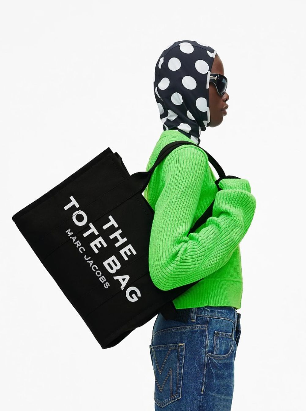 Marc Jacobs Women Tote Bag 'The Large Tote' With Contrast Logo Print In Black Cotton For Women