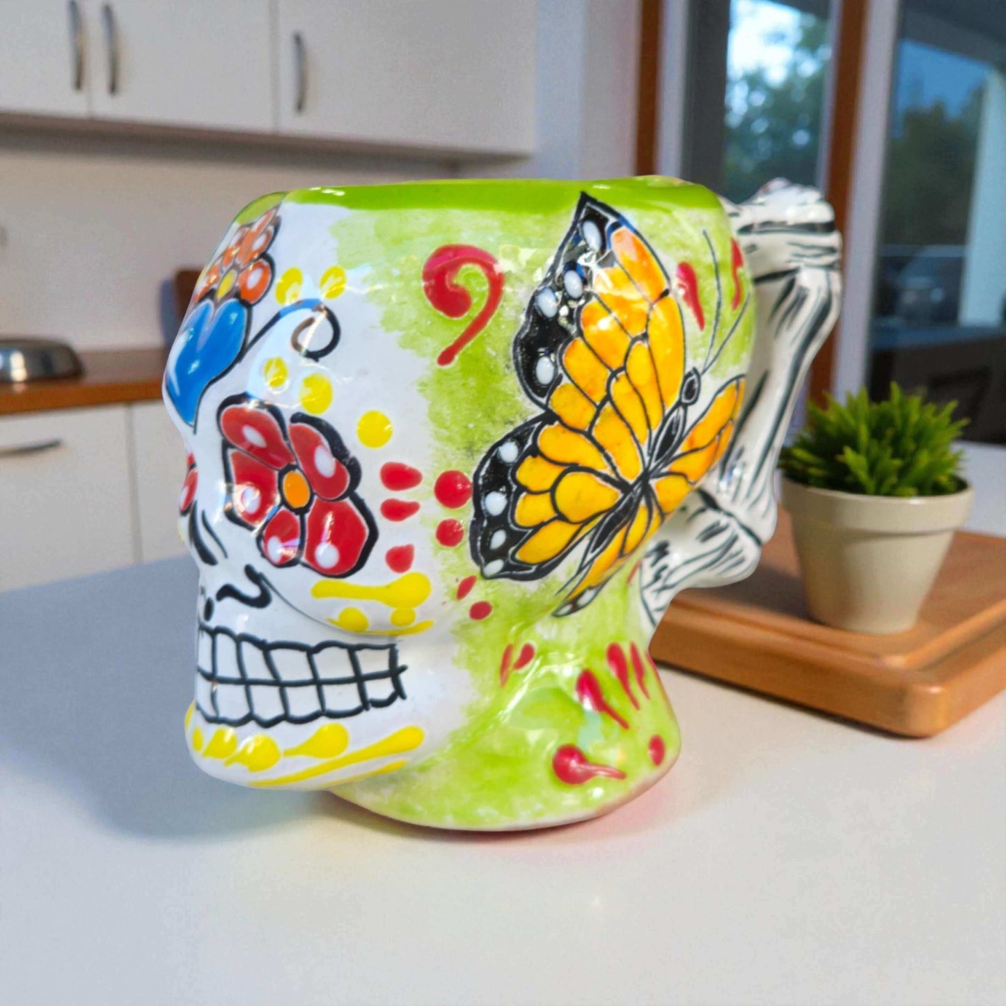 Colorful Talavera Skull Mug | Handcrafted Ceramic Coffee Cup