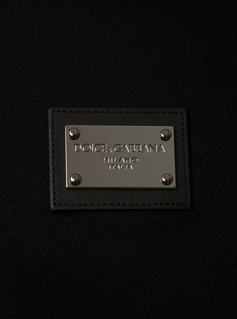 Dolce & Gabbana Men Black T-Shirt With Logo Tag On The Front In Cotton For Men