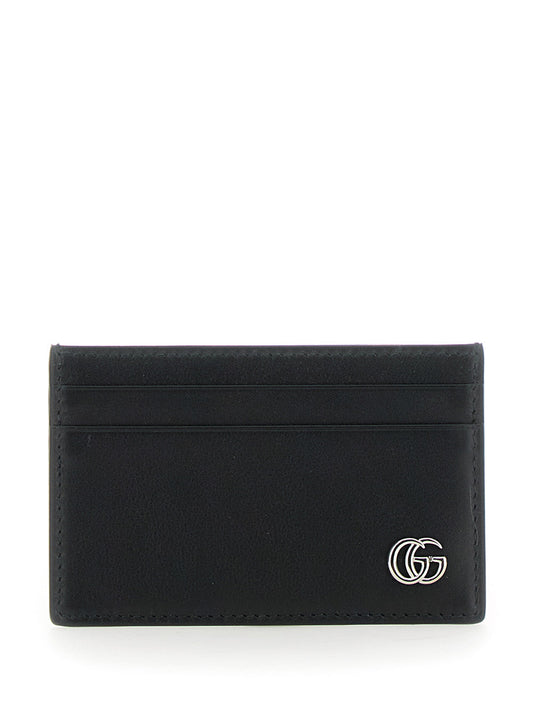 Gucci Men Card Holder With Gg Plate On The Front In Black Leather For Men