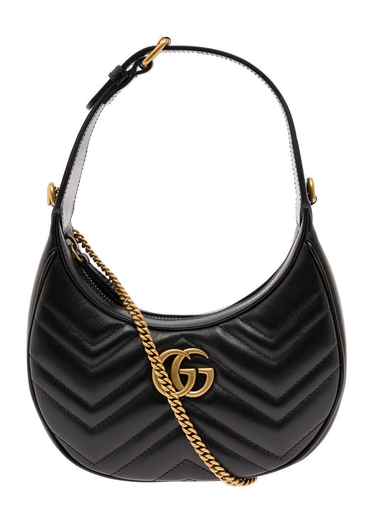Gucci Women Black Shoulder Bag 'Gg Marmont' In Chevron Leather For Women