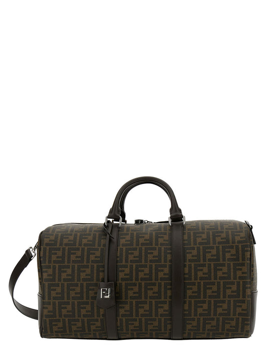 Fendi Men Brown Suitcase With All-Over Ff Motif And Ff Plate On The Front In Fabric For Men